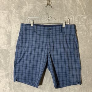 Tommy Bahama On Par Navy Blue Plaid Flat Performance Front Golf Shorts Men 35x9
